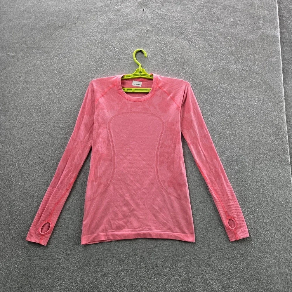 Lululemon Women Shirt 8 Pink Floral Swiftly Tech Activewear Crew Neck Pullover